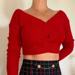 Reformation red cropped cardigan